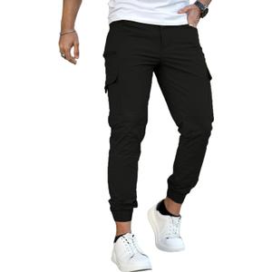 GINGTTO Mens Cargo Jogger Pants Slim Fit Stretch Zipper Pockets Thick Cotton Pants for Men (30, Black4)