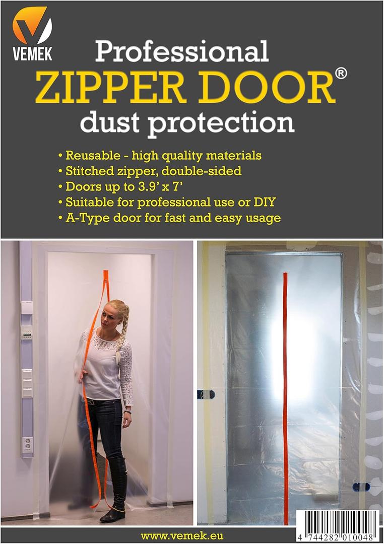 Professional Zipper Door, Dust Protection Wall, Barrier for Dust Containment - Heavy-Duty Construction Access Door - Plastic Sheeting Temporary Door, Zipper Barrier Room Seal - Reusable Doorway