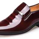 BULMEGIRY Mens Oxford Dress Shoes Faux Patent Leather Wedding Shoes Classic Lace-up Formal Tuxedo Derby Shoes Black | Elegant patent leather dress shoes with glossy finish, comfortable and classic tuxedo style for wedding and formal occasions