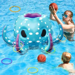 iPlay, iLearn Kids Octopus Pool Toys, 2-in-1 Inflatable Float Pool Game | Basketball Hoop & Ring Toss Game, Outdoor Summer Beach Water Play, Cool Family Party Gift 3 4 5 6 7 8 Year Old Boy Girl Child