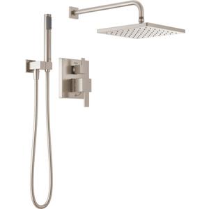 Delta Modern 14 Series Square Rain Shower System Faucet Set, Rainfall Brushed Nickel Shower Head and Handle Set, Valve Trim Kit, 10 Inch, Spotshield Stainless 342701-SP