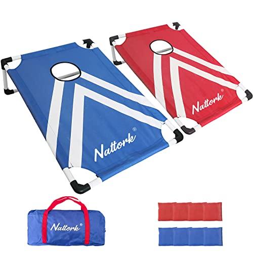 Portable Cornhole Set Collapsible Corn Hole Boards with 8 Cornhole Bean Bags and Carrying Case, Indoor Outdoor Toss Game for Kids Adults Family Competitions 3' x 2' Blue Red