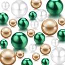 Jadive 200 Pieces Pearl Beads for Vase Filler Centerpieces, No Holes Pearl Makeup Beads for Wedding Holiday Party Home Brushes Holder Decor, 10/14/20/30 mm(Gold, Green, White)