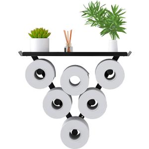 Toilet Paper Holder Rack, Funny Wall Mount Toilet Paper Storage for Extra 12 Rolls, Metal Wall Art Sculpture Bathroom Decor Tissue Holder Shelf (Black)