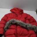 CREATMO US Women's Winter Snow Jacket Long Sherpa-Lined Windproof Shiny Puffer Coat With Removable Faux Fur Trim Shine Black L, Red