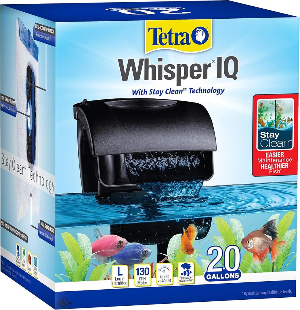 Tetra Whisper IQ Power Filter 20 Gallons, 130 GPH, with Stay Clean Technology