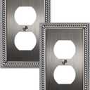 2-Pack Duplex Outlet Cover, Silver Metal Wall Plates for Electrical Outlets, 1 Gang Receptacle Light Switch Cover, Pearls Beaded Decorative Switch Plates and Outlet Covers