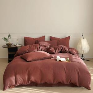 Luxlovery Brick Red Comforter Set Queen Dark Red Bedding Comforter Set Solid Soft Breathable Reddish Solid Color Blanket Quilts 3 Piece Bedding Set for Queen Bed