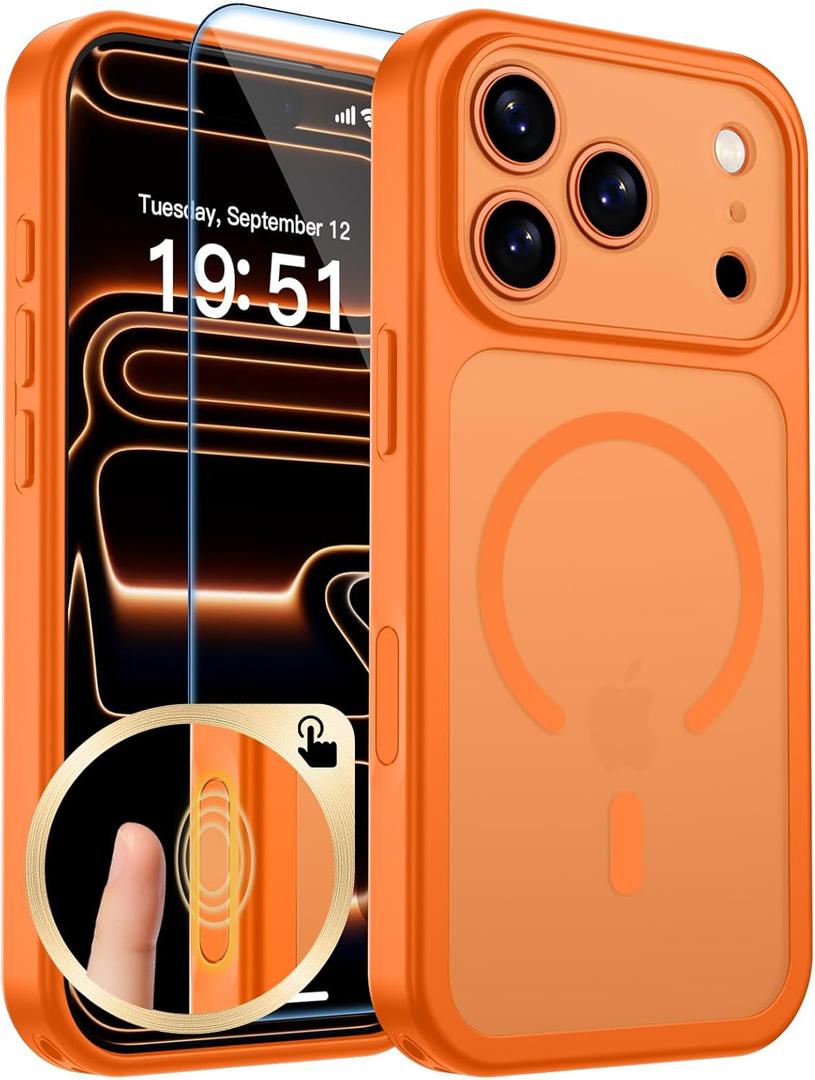 zapica Magnetic for iPhone 17 Pro Case, Upgraded [Camera Control Button] [Full Camera Protection] [with 1 Screen Protector] Translucent Matte Shockproof Protective Phone Cover, Starry Orange