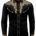 Men's Western Cowboy Shirt Embroidered Long Sleeve Casual Button Down Shirt (XL)