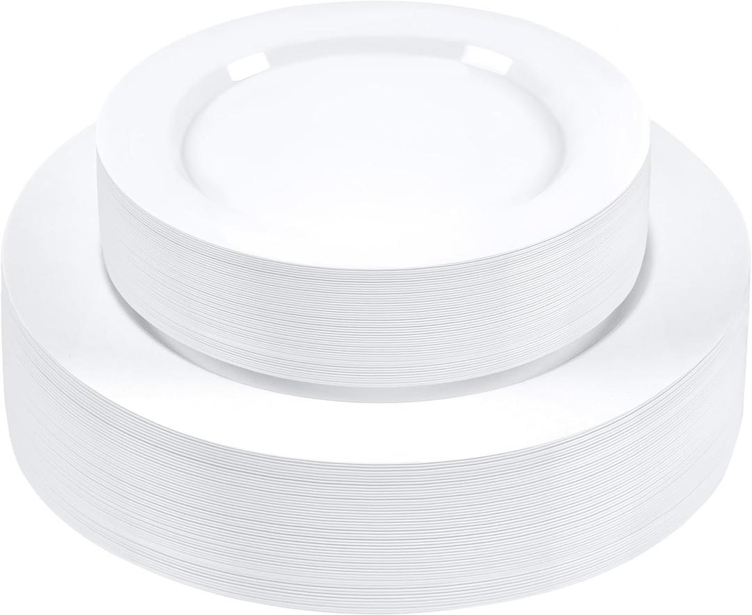 SETUP 60-Piece White Plastic Dinnerware Set  30 10.25" Dinner & 30 7.5" Salad Plates  Heavy-Duty Disposable for Weddings, Catering, Parties