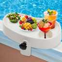 Geelin 1 Pc Hot Tub Table Tray, Adjustable Aboveground Bathtub Tray with 2 Cup Holder, Between 2'' to 7.5'' Nonslip Hot Tub Accessories Shelf Drinks Snacks Phone Holder for Spa Bathtub (Ivory White)