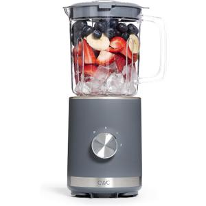COOK WITH COLOR 300 Watt Blender: Powerful 2-Speed Control with Pulse, 4-Tip Stainless Steel Blades, 25oz (750ml) Jar, and Skid-Resistant Feet, Grey