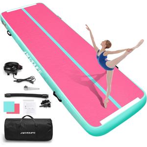 Inflatable Air Gymnastics Mat Tumble Track, 6.6/10/13/16/20ft Tumbling Mat Air Tumbling Track, Air Training Mat with Air Pump for Home/Water Fun/Gym/Yoga/Training/Cheerleading (Mintgreen/Pink)