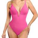 Popilush Tummy Control Swimsuits for Women Built in Shapewear Deep V Neck One Piece Swimsuit Slimming Swimwear (Medium, Pink)