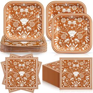 Zhehao 72 Pcs Cielito Lindo Plates and Napkin Set Serve 36 Platos De Barro Mexicanos for Mexican Cielito Lindo Party Supplies 7" Fiesta Terracotta Clay Pottery Disposable Decoration