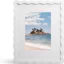 8x10 Picture Frame with Mat for 5x7, Wavy Edge Wooden Real Glass Photo Frame for Tabletop and Wall Hanging, White, 1 Pack