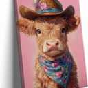 Cute Highland Cow Baby Canvas Wall Art Cowboy Baby Calf Pink Western Wall Decor Picture Trendy Preppy Aesthetic Poster Print Eclectic Funky Girly Bedroom Decoration 12x16in (16L" x 12W")
