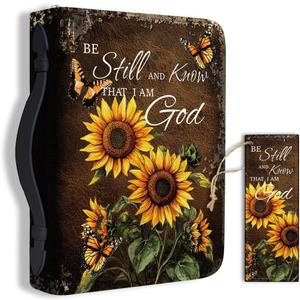 Bible Cover PU Leather Bible Case with Bookmark Sunflower Butterfly Bible Carrying Case for Women Men Christian Bible Note Books Carrying Accessories 20.5x28x5.5cm
