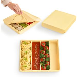 Silicone Food Storage Containers with Airtight Lids, 26.4oz Dual-Seal Leakproof Silicone Freezer Molds for Baby Food, Snacks, Cutlery & More - BPA Free, Stackable, Microwave, & Dishwasher Safe, Yellow