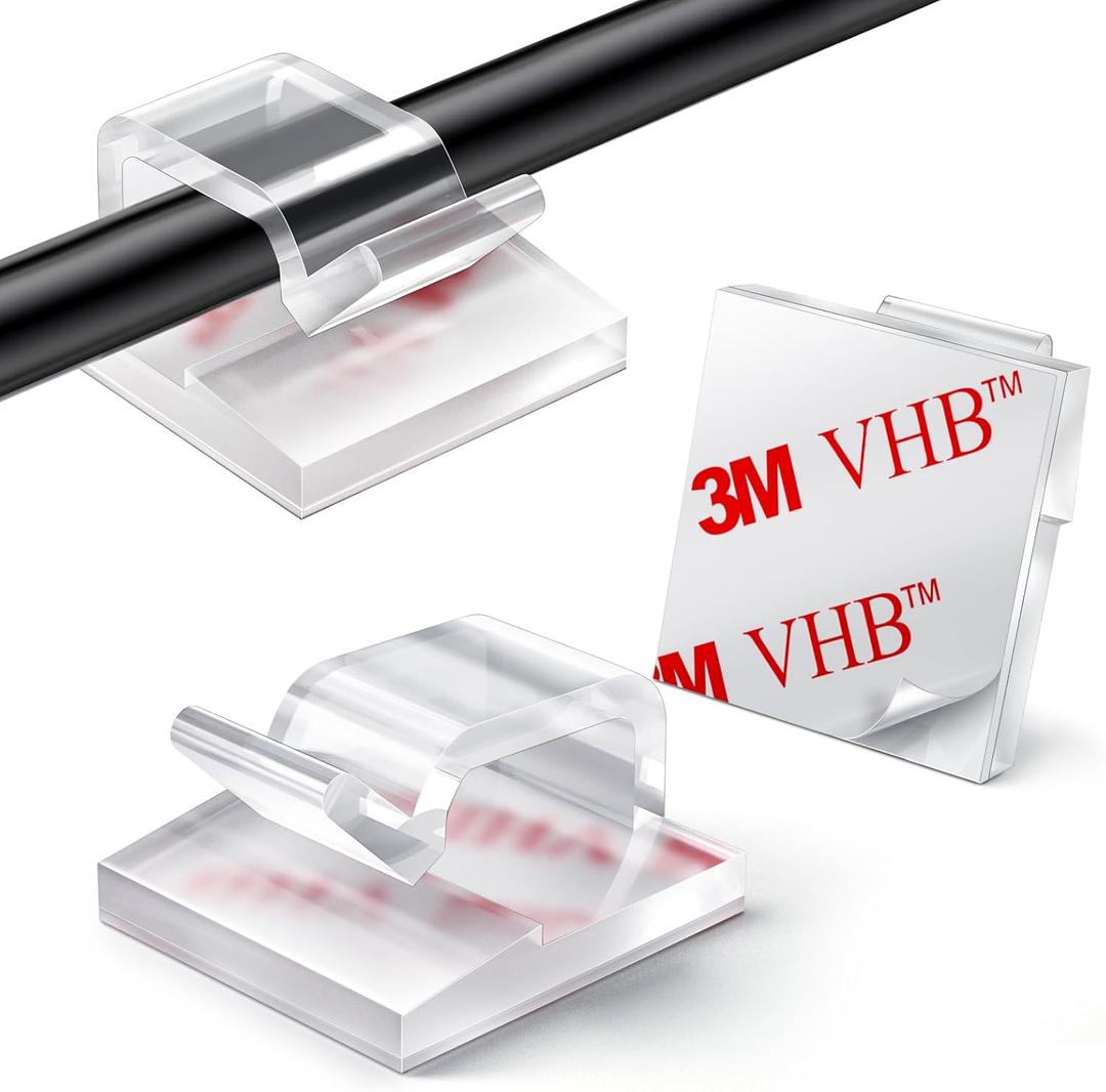 60Pcs Christmas Light Clips, Hooks for Outdoor String Lights Clips, Adhesive Cord Organizer Hooks, Sticky Wire Holder for Hanging Christmas Lights, Wall Cable, Fairy Lights (Clear, Medium)