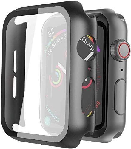 Misxi 2 Pack Hard PC Case with Tempered Glass Pack Of 2 Screen Protector Compatible with Apple Watch Series 4 Series 5 Series 6 SE 40mm, Scratch Resistant Overall Protective Cover for iWatch, Light Black