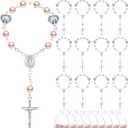 Misdary 30 Sets Mini Rosary with Organza Bags Faux Pearls Baptism Favors for Guests Catholic Finger Rosary for Christening Weddings Party Favors First Communion Gift (Pink)