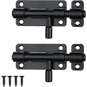 JQK Door Security Slide Latch Lock Barrel Bolt, 304 Stainless Steel Sliding Gate Latches Thickened 1.4mm with Padlock Hole, Black, 2 Pack HBB120-BK-P2