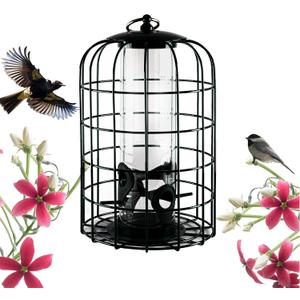Nature's Rhythm Outdoor Hanging Bird Feeder Cage PC Tube Squirrel Proof Wild Bird Feeder with Large Metal Seed Guard Deterrent (PC Tube Bird Feeder)