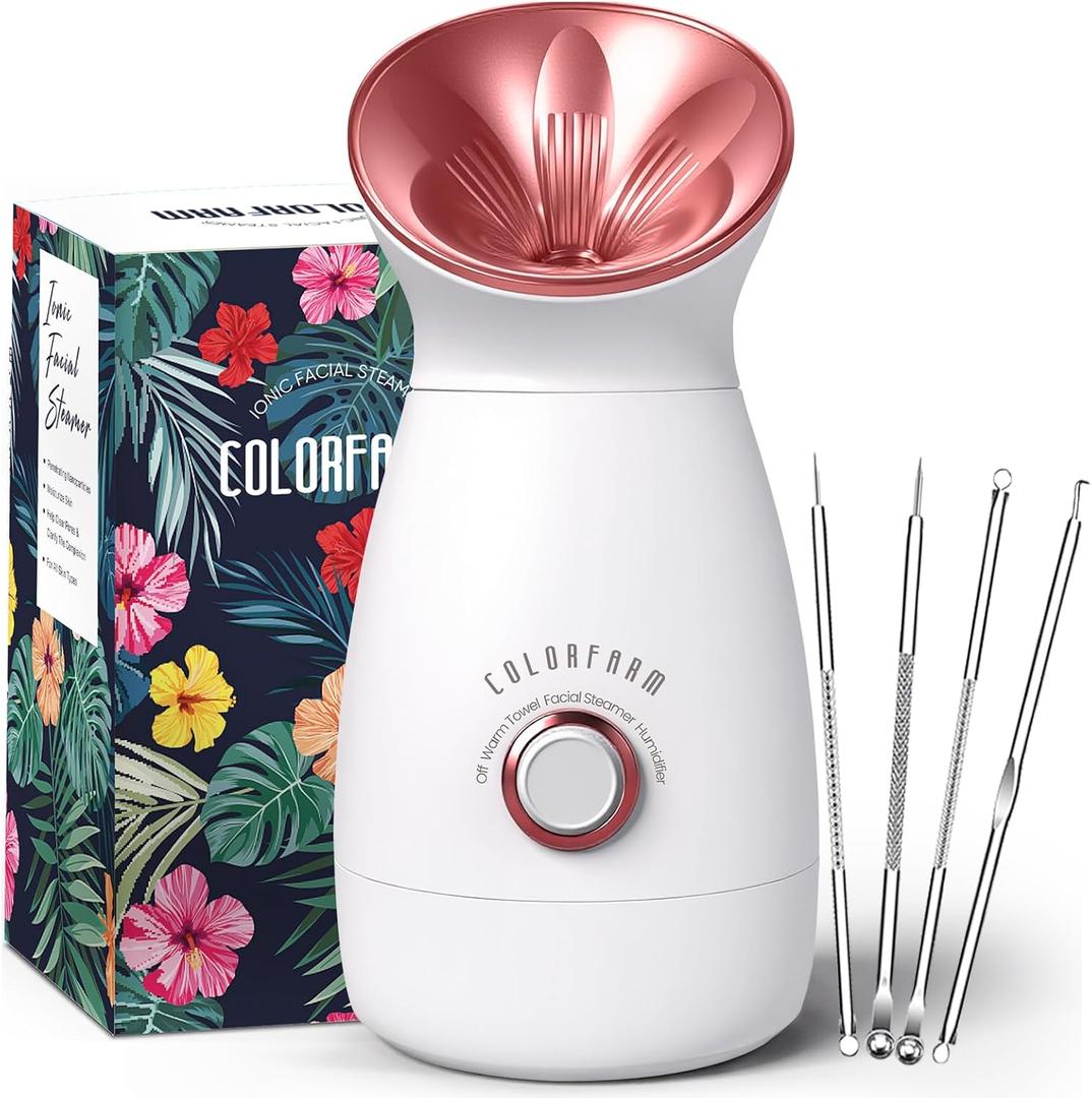 Colorfarm Facial Steamer Nano Ionic: Large 3-in-1 Face Steamer Deep Cleaning Unclogs Pores - Humidifier Towel Steamer Hot Mist Home Sauna Spa for Women Men Sinuses Moisturizing (5 Piece set)