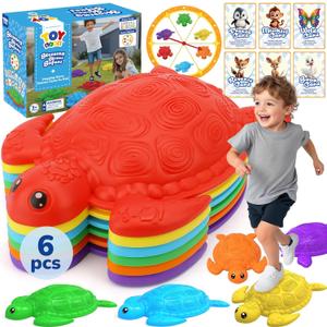 TOY Life 6 Pcs Turtle Balance Stepping Stone for Kids, Indoor Outside Toys for Kids Ages 4-8, Toddler Outdoor Toys, Stepping Stones Game, with Cards and Spinner