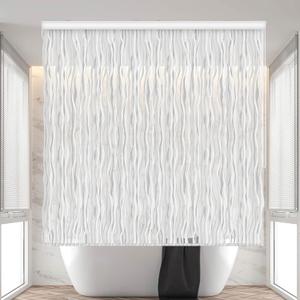 Ceiling Mounted Rollup Bathroom Shower Curtain/Liner 56" Base Up to 95" Long - Use for 9' Ceilings Waterproof PEVA Plastic Shower Curtains for Bathroom No Rod, Hooks or Rings (Wave)