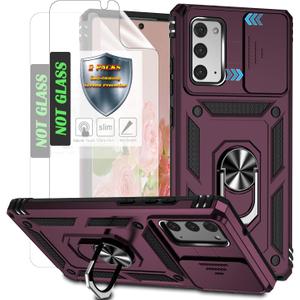 AYMECL for Note 20 Phone Case,Galaxy Note 20 Case,Samsung Note 20 Case with 2 Pcs Self-Healing Film,Slide Camera Cover Protective Case with Magnetic Ring Kickstand for Samsung Galaxy Note 20,Wine Red
