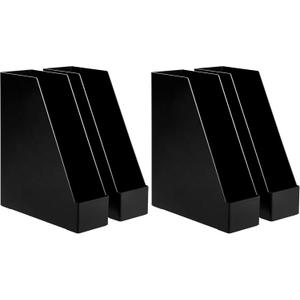Amazon Basics Plastic Desk Organizer Magazine Rack and File Holder, Black, 4-Pack