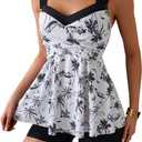 B2prity Tankini Swimsuits for Women Tummy Control Two Piece Modest Bathing Suits Floral Skirt Top with Boyshorts (Black, XXL)