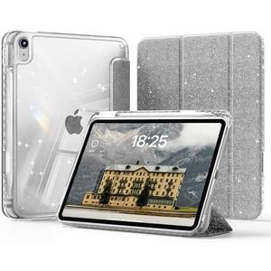 ZOYU Glitter Case for iPad (A16) 11 inch 2025 / 10th Generation 10.9 inch 2022 with Pencil Holder, Cute Sparkly Slim Cover, Shiny Clear Back Shell, Silver