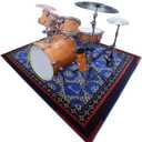 Aucuda Blue Drum Rug 6x6.6 ft Drum Mat Outdoor, Tightly Woven Fabric Cool Drum Set Carpet with Non-Slip Grip Bottom, Electric Drum Accessories for Studio, Apartment, Soundproof, Guitar, No Crease.