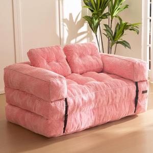 MAXYOYO Folding Sofa Bed, L-Shaped Convertible Sofa Bed with Armrest Foldable Sleeper Couch with Pillow, Portable Fold Out Chair Comfy Floor Couch Lounge for Living Room Bedroom, Pink, Double