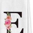 LKETW Floral Monogram Letter E Kitchen Towels Dish Towels, Initial Monogrammed Hand Towels for Bathroom Home Decor, Letter E Decor Family Last Name Tea Towels 16x24in, Letter E Gifts for Women Men