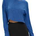 Long Sleeve Crop Top for Women Loose Workout Thumb Hole Tops (Blue, XL)