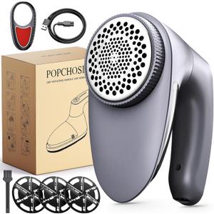 POPCHOSE Fabric Shaver for Clothing, Electric Lint Remover Sweater Shaver to Remove Pilling, Depiller for Clothes, Furniture, Couch, Fuzz with 6-Leaf Blades Extra, Electrostatic Brush (Gray)