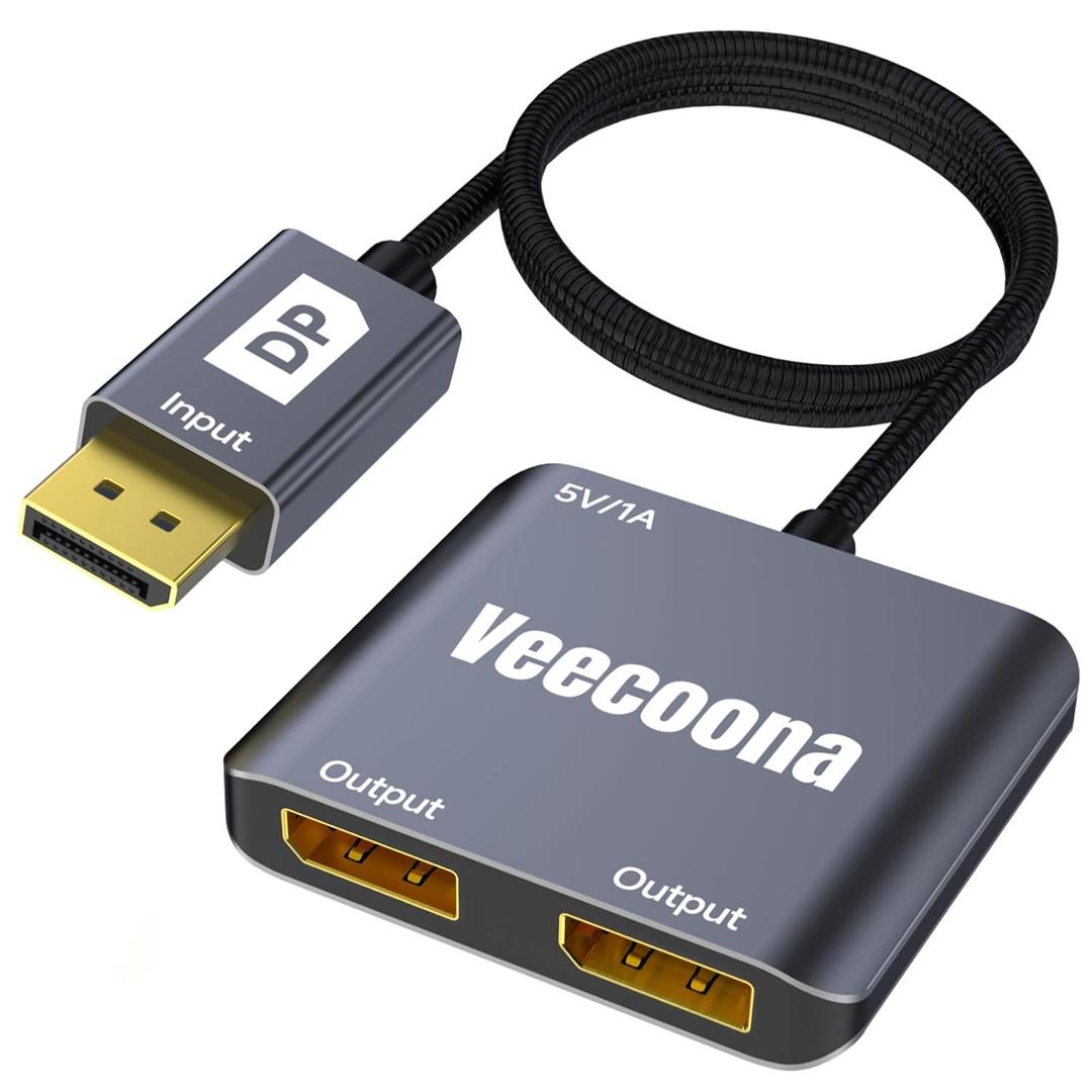 DisplayPort to Dual DisplayPort Splitter 1 in 2 Out | 4K60Hz, DP Source to DP Splitter Extended Display port splitter for Dual monitors, for Desktop,NVIDIA, AMD Graphics Card - MACOS Not Support MST