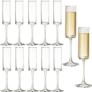 12 Pieces Clear Champagne Flutes 6 OZ Straight Sided Wine Glasses Champagne Long Stem Drinking Colored Glasses,Set of 12 Hand Blown Champagne Flutes Goblets for Wedding Cocktail Cups,Cava, Prosecco, 12 PCS