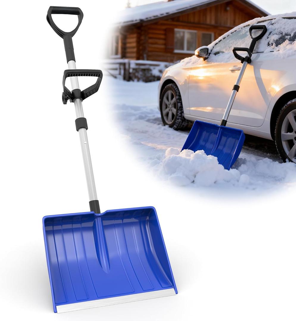 Snow Shovel for Driveway Car Garage, 48 Inch Snow Removal with D-Grip Handle Aluminum Strip, Ergonomic Heavy Duty Snow Shovel for Home Garden Outdoor, Blue
