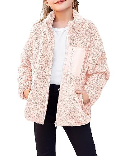 Arshiner Girls Fall Jacket Winter Fleece Sherpa Fuzzy Zip Up Christmas Coat Pink size 120