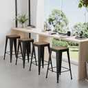 Bar Stools Set of 4 Metal Bar Stool Counter Height Black, Modern 30" Bar Chairs Without Back,Wooden Seat Bar Stool Counter Height