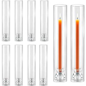 Glass Hurricane Candle Holders 10 Pack 12.6" Open Ended Candlestick Tubes | Clear Bottomless Cylinders Suitable for Taper LED Candles for Wedding Party Christmas Table Centerpiece Decor