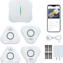 Smart Water Leak Detectors for Home WiFi with App Alerts, Stechro Ajustable 120dB Water Sensor Alarm Leak Detector for Basements Sink Kitchen Laundry, 4 Water Sensors & 1 Rechargeable Gateway