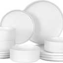 GZG Classic Series - Plates and Bowls Set for 4, 12 Piece Stoneware Dinnerware Sets, Microwave and Dishwasher Safe Lead-Free Handcrafted Ceramic Dishes Set - Ivory White