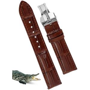 vinacreations 20mm Light Brown Alligator Belly Leather Watch Band Silver Deployment Clasp Men Quick Release Crocodile Exotic Replacement Wristwatch Strap Premium Handmade